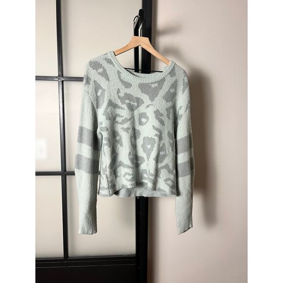 John + Jenn Sweaters - John + Jenn Blue Cheetah Finn Sweater Size Small